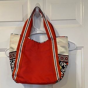 Vera Bradley Sun Valley Canvas Small Tote Bag Colorblock Orange Navy Geo…